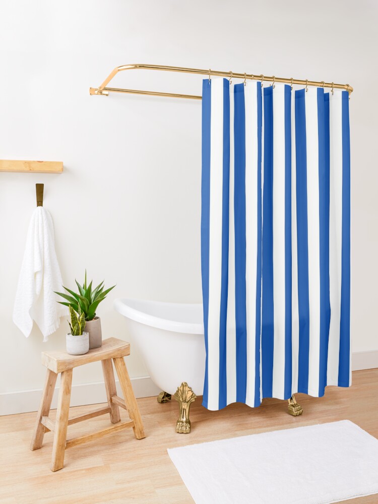"Cobalt Blue and White Vertical Stripes" Shower Curtain by ColorPatterns Redbubble