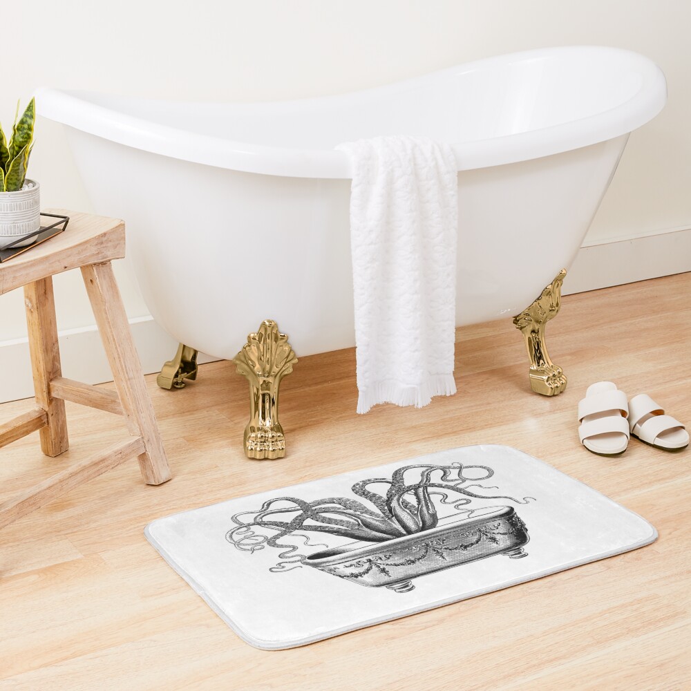 Tentacles in the Tub | Octopus in Bathtub | Vintage Octopus | Black and White |  Bath Mat