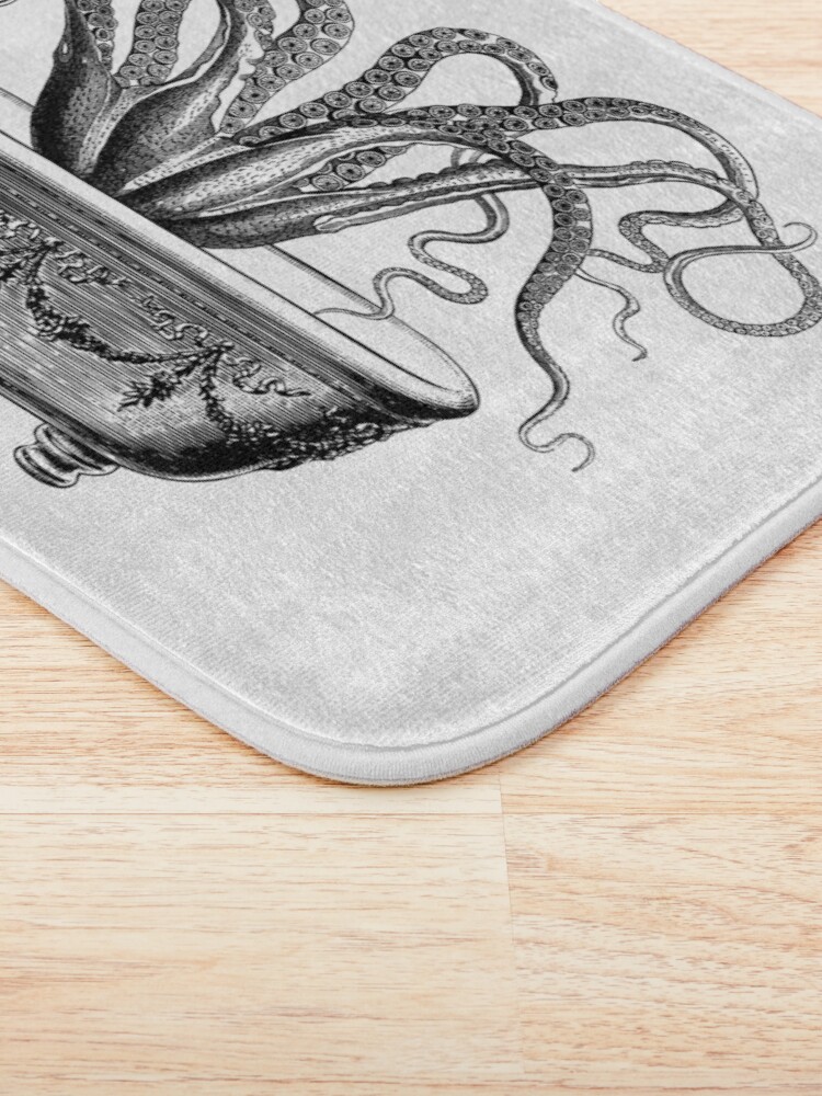 Alternate view of Tentacles in the Tub | Octopus in Bathtub | Vintage Octopus | Black and White | Bath Mat