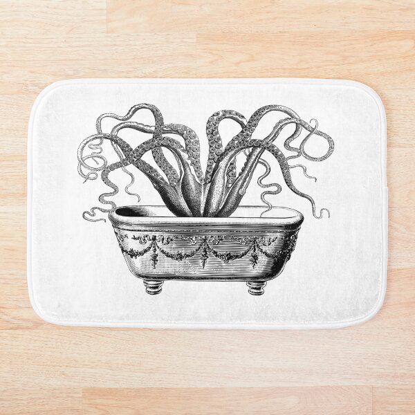 Tentacles in the Tub | Octopus in Bathtub | Vintage Octopus | Black and White | Bath Mat