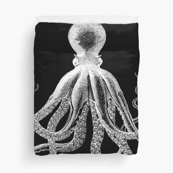 Octopus | Vintage Octopus | Tentacles | Sea Creatures | Nautical | Ocean | Sea | Beach | Black and White | Duvet Cover