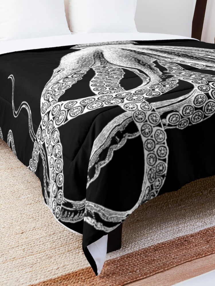 Alternate view of Octopus | Vintage Octopus | Tentacles | Sea Creatures | Nautical | Ocean | Sea | Beach | Black and White | Comforter