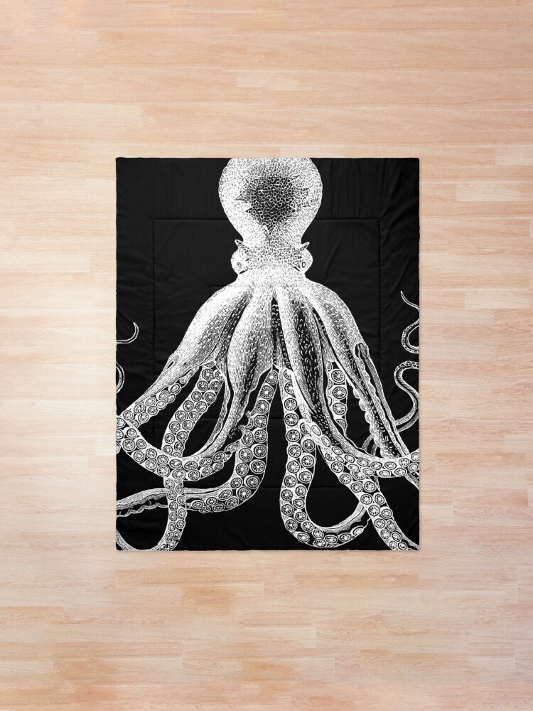 Alternate view of Octopus | Vintage Octopus | Tentacles | Sea Creatures | Nautical | Ocean | Sea | Beach | Black and White | Comforter