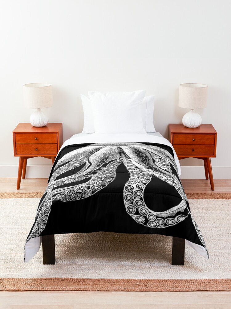 Alternate view of Octopus | Vintage Octopus | Tentacles | Sea Creatures | Nautical | Ocean | Sea | Beach | Black and White | Comforter
