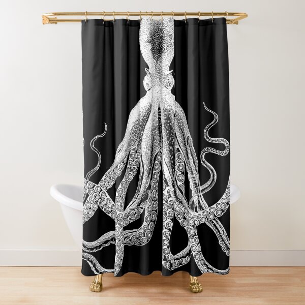 Octopus | Vintage Octopus | Tentacles | Sea Creatures | Nautical | Ocean | Sea | Beach | Black and White |  Shower Curtain