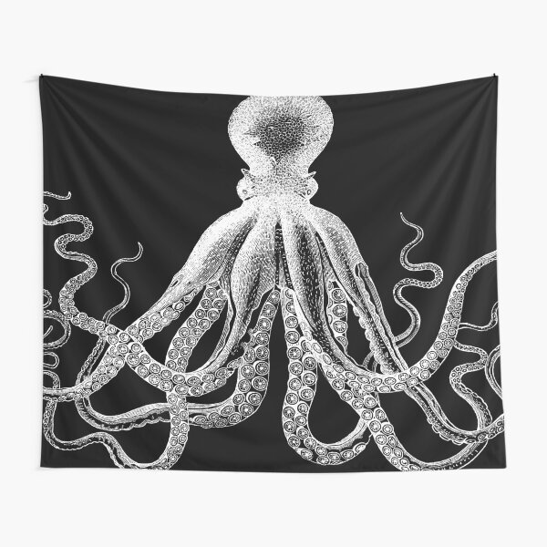 Octopus | Vintage Octopus | Tentacles | Sea Creatures | Nautical | Ocean | Sea | Beach | Black and White |  Tapestry