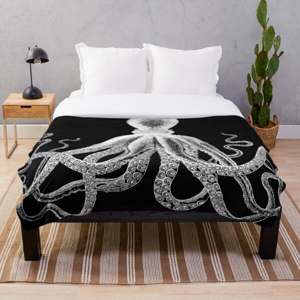 Octopus | Vintage Octopus | Tentacles | Sea Creatures | Nautical | Ocean | Sea | Beach | Black and White | Throw Blanket