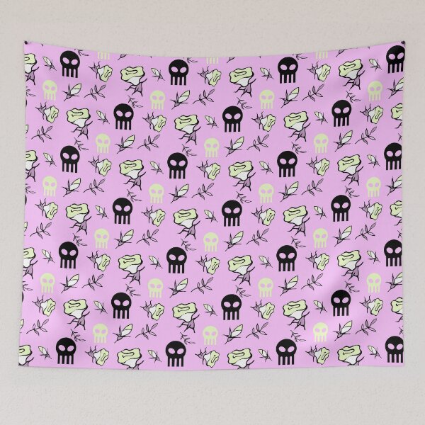 Item preview, skulls and roses on pink designed and sold by M-Lorentsson.