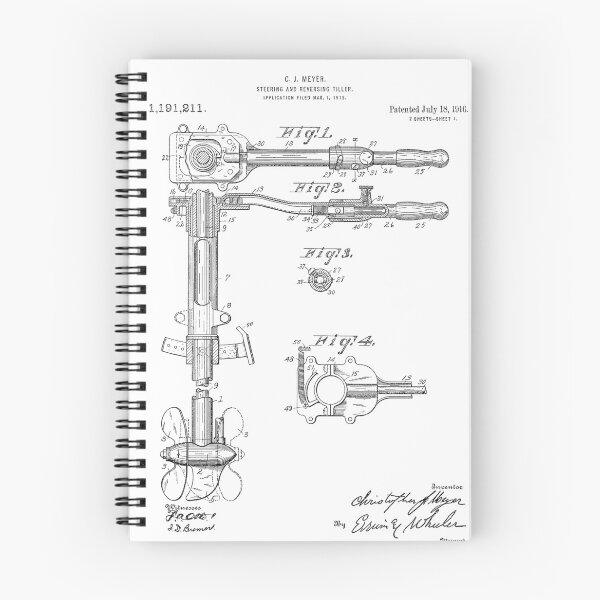 Item preview, Steering and reversing tiller patent - Black designed and sold by InkedArtPrints.