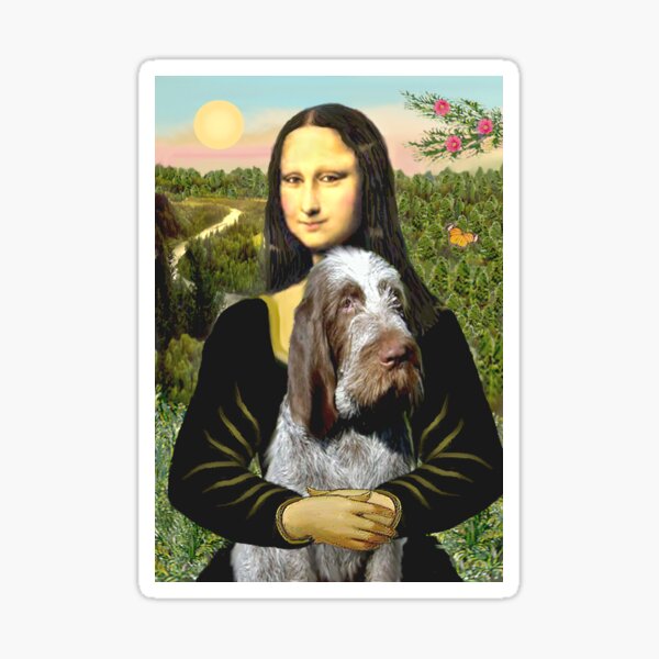 Mona Lisa and her Italian Spinone (roan colored) Sticker