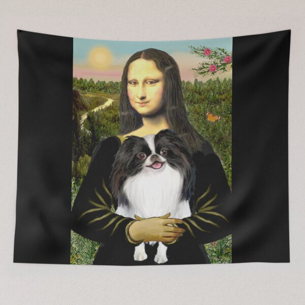 Item preview, Mona Lisa and her Japanese Chin (black-white) designed and sold by JeanBFitzgerald.