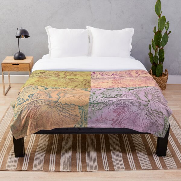 Hibiscus Vintage Quilt Pattern Throw Blanket