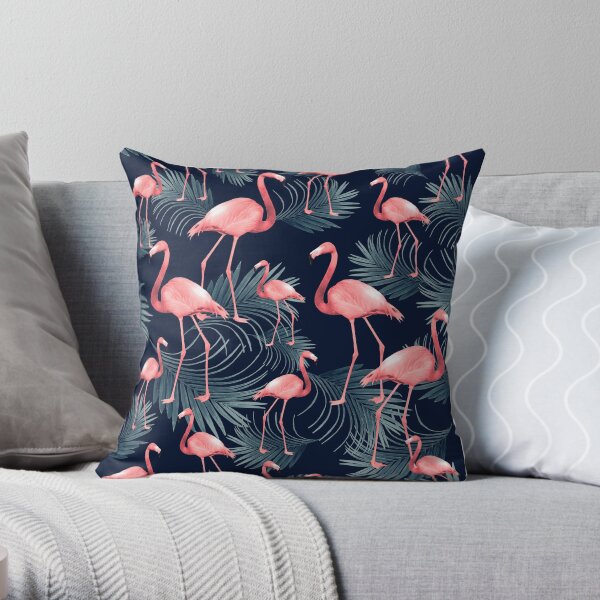 Summer Flamingo Palm Night Vibes #1 #tropical #decor #art Throw Pillow