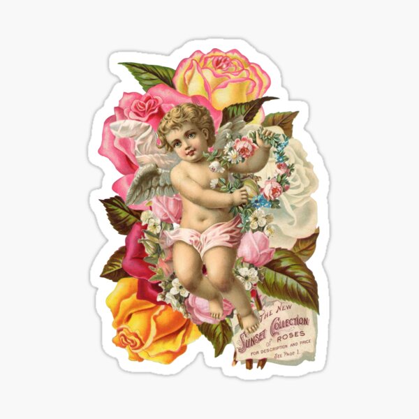 Victorian Cherub and Roses Chintzy Scrapbook Collage by Moose Disco Sticker