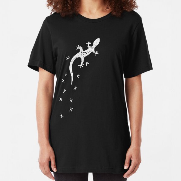 Retro Salamander mit Spuren | Kletternder Gecko Slim Fit T-Shirt