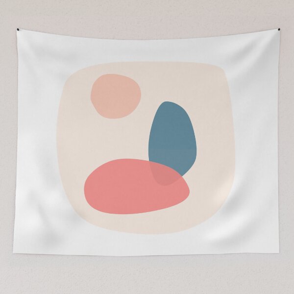 Item preview, Sun and Stone Modern Minimalist Abstract in Blush Pink, Deep Teal Blue, and White designed and sold by kierkegaard.