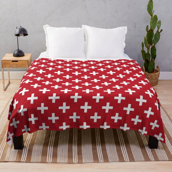 Crosses | Criss Cross | Swiss Cross | Hygge | Scandi | Plus Sign | Red and White | Throw Blanket