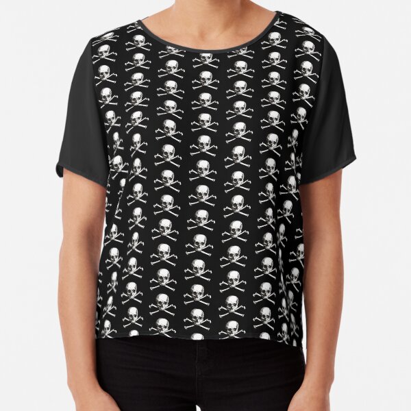 Skull and Crossbones | Jolly Roger | Pirate Flag | Deaths Head | Black and White | Skulls and Skeletons | Vintage Skulls | Chiffon Top