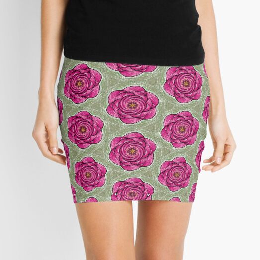 Green and Rose Abstract Flower Mini Skirt