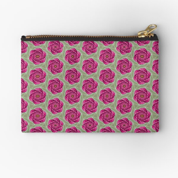 Green and Rose Abstract Flower Zipper Pouch