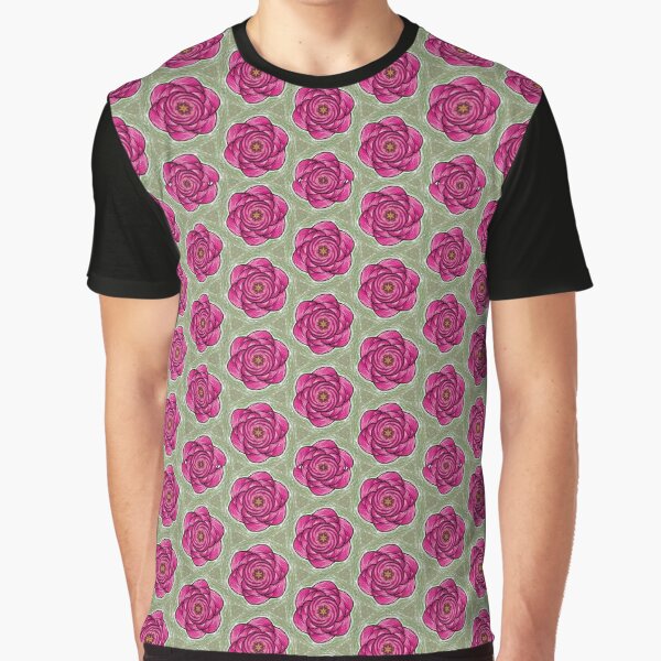 Green and Rose Abstract Flower Graphic T-Shirt