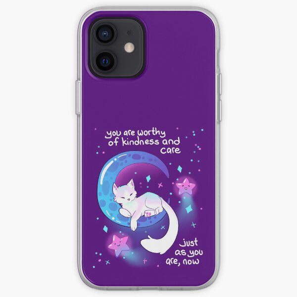 "You Are Worthy of Kindness and Care" Space Kitty iPhone Soft Case