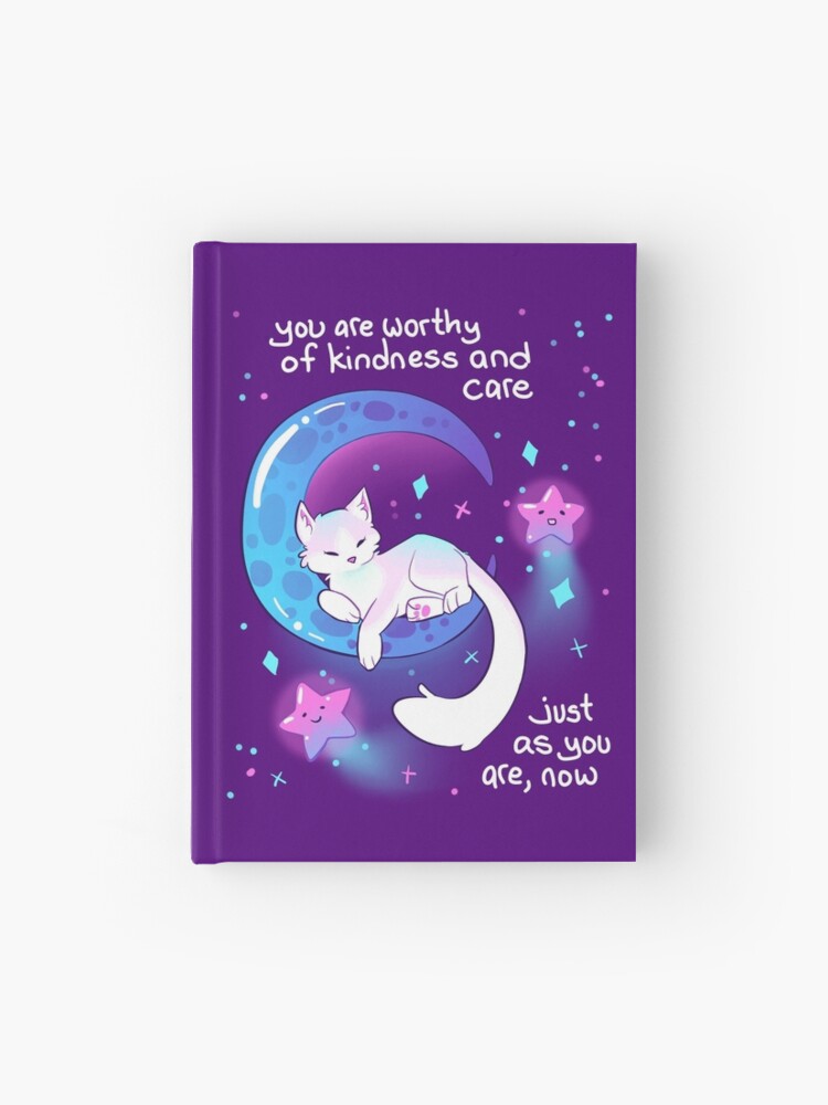 Thumbnail 1 of 3, Hardcover Journal, "You Are Worthy of Kindness and Care" Space Kitty designed and sold by thelatestkate.