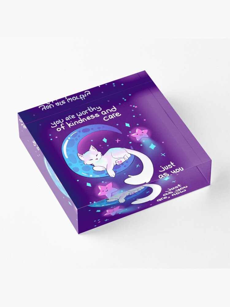 Alternate view of "You Are Worthy of Kindness and Care" Space Kitty Acrylic Block