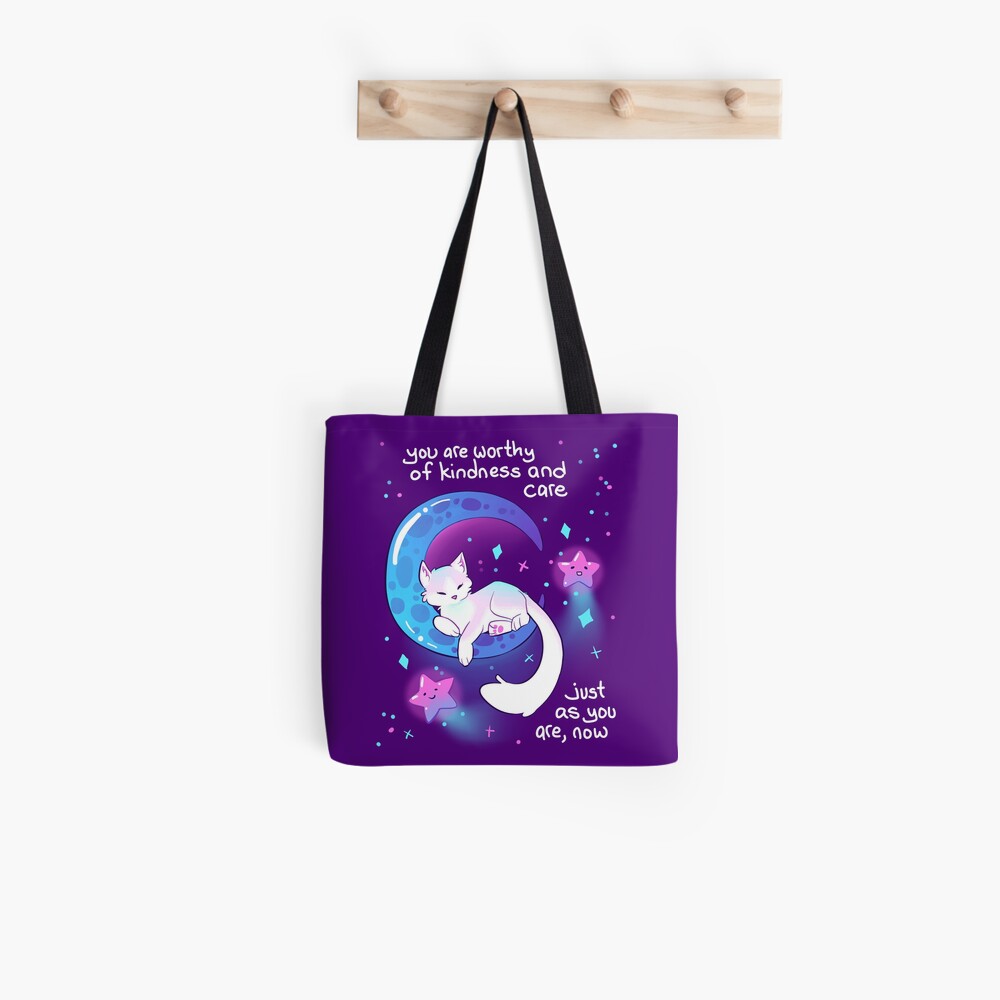 "You Are Worthy of Kindness and Care" Space Kitty Tote Bag