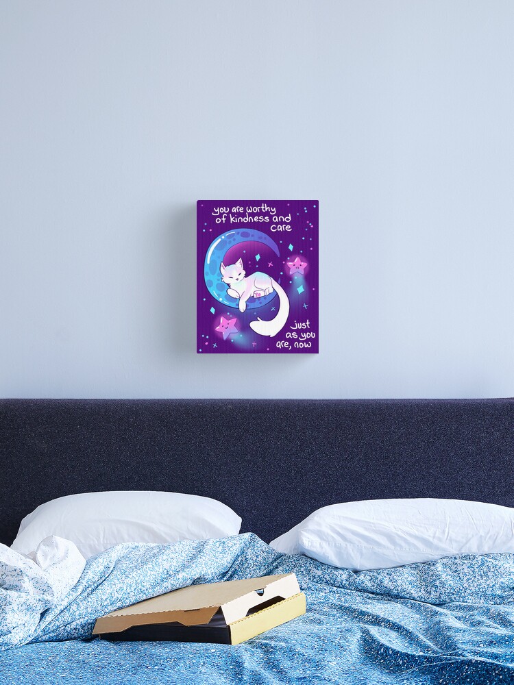 Thumbnail 1 of 3, Canvas Print, "You Are Worthy of Kindness and Care" Space Kitty designed and sold by thelatestkate.
