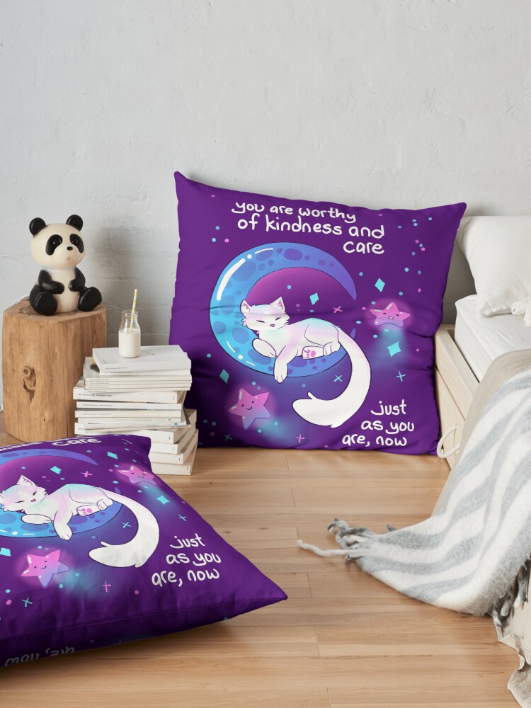 Alternate view of "You Are Worthy of Kindness and Care" Space Kitty Floor Pillow