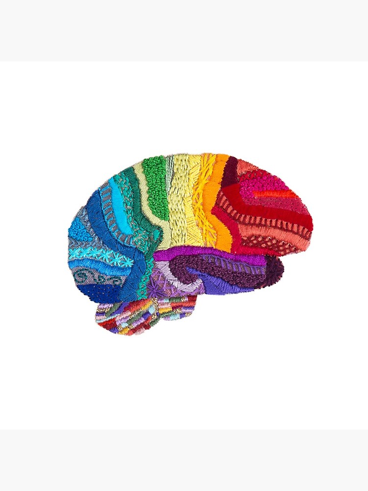 Sampler Brain - Embroidered Look - Rainbow Brain  by Laurabund