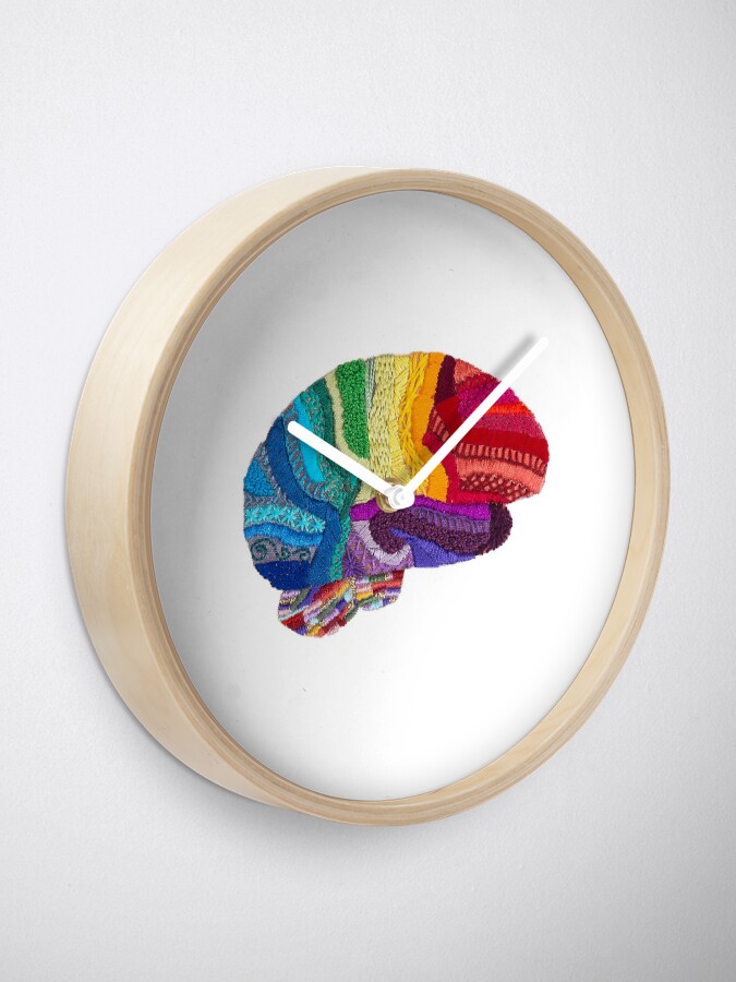 Alternate view of Sampler Brain - Embroidered Look - Rainbow Brain Clock
