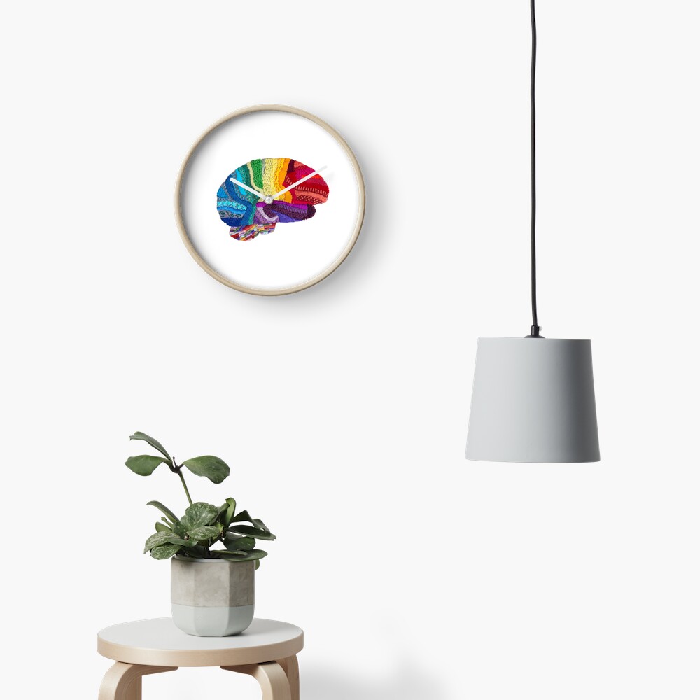 Sampler Brain - Embroidered Look - Rainbow Brain Clock