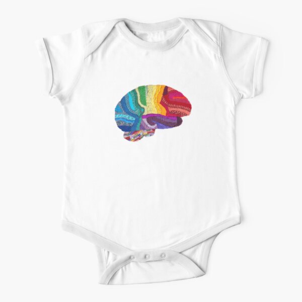 Sampler Brain - Embroidered Look - Rainbow Brain Short Sleeve Baby One-Piece