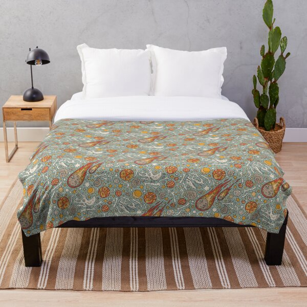 The Asteroid & the Omega || Dinosaur Fossil Space Art Throw Blanket