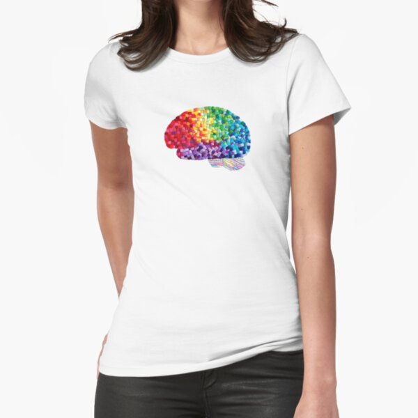 Square the Circle - Embroidered Look - Rainbow Brain by Laurabund Fitted T-Shirt