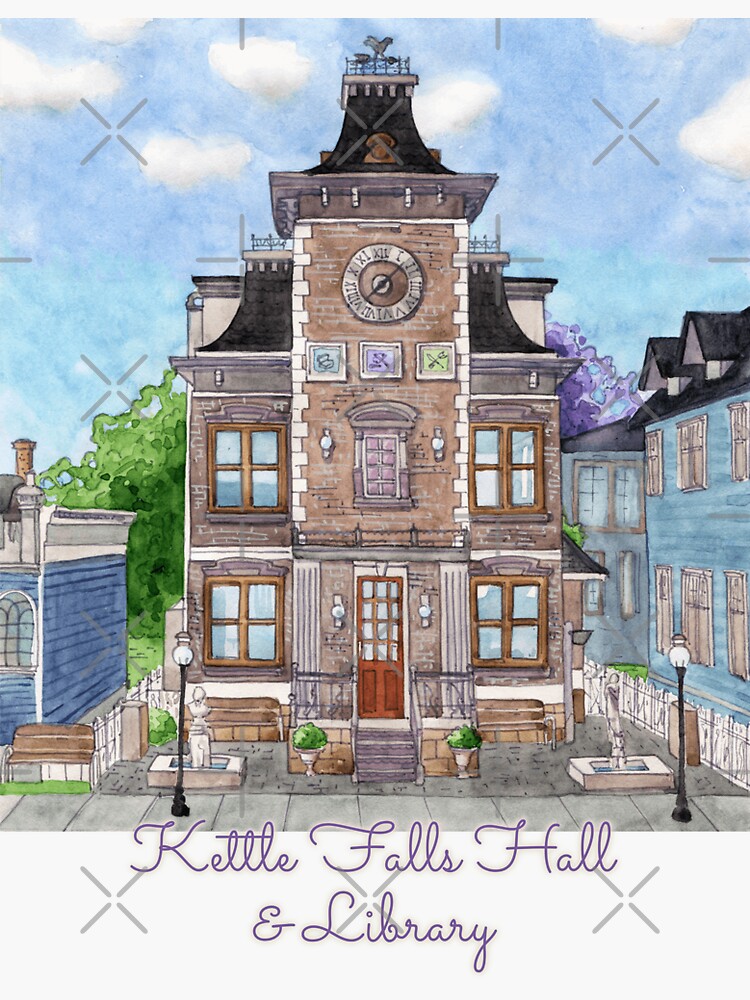 "Kettle Falls Hall & Library Watercolor" Sticker for Sale by
