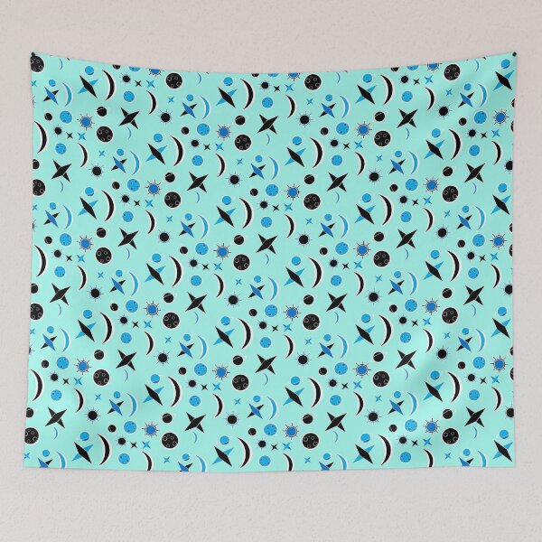 Item preview, pattern of blue space with suns and moons designed and sold by M-Lorentsson.