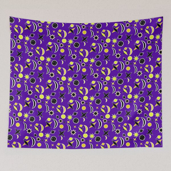 Item preview, pattern of purple space with suns and moons designed and sold by M-Lorentsson.