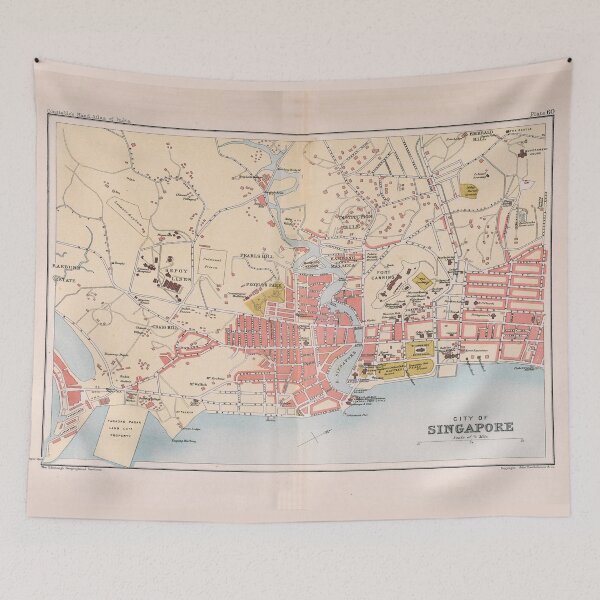 Aperçu de l'œuvre Carte ancienne de Singapour (1893) créée et vendue par BravuraMedia.
