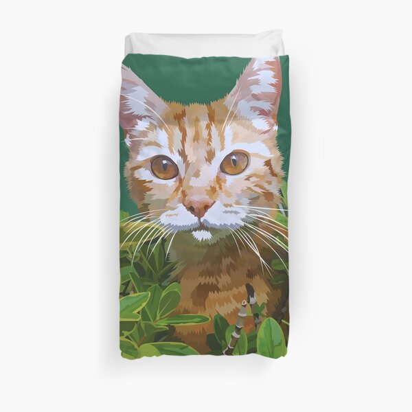 Red cat in bushes Duvet Cover