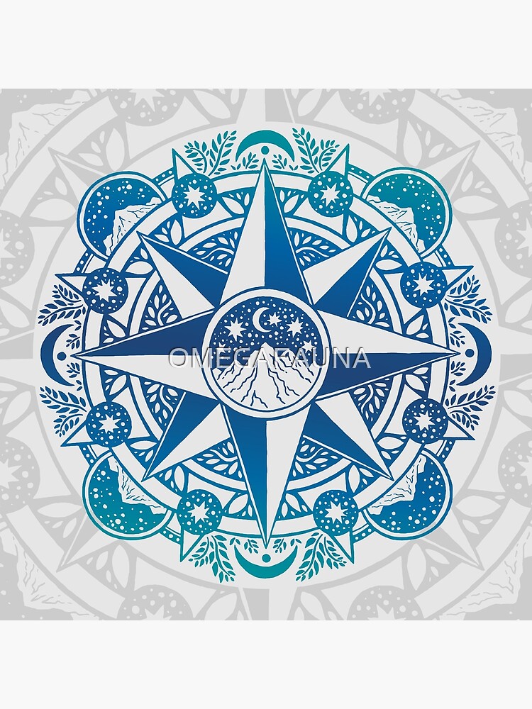 Journey to Moon Mountain | Turquoise Navy Ombré | Mandala Art by OMEGAFAUNA