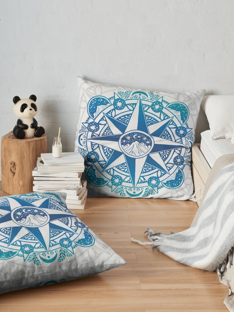 Alternate view of Journey to Moon Mountain | Turquoise Navy Ombré Floor Pillow