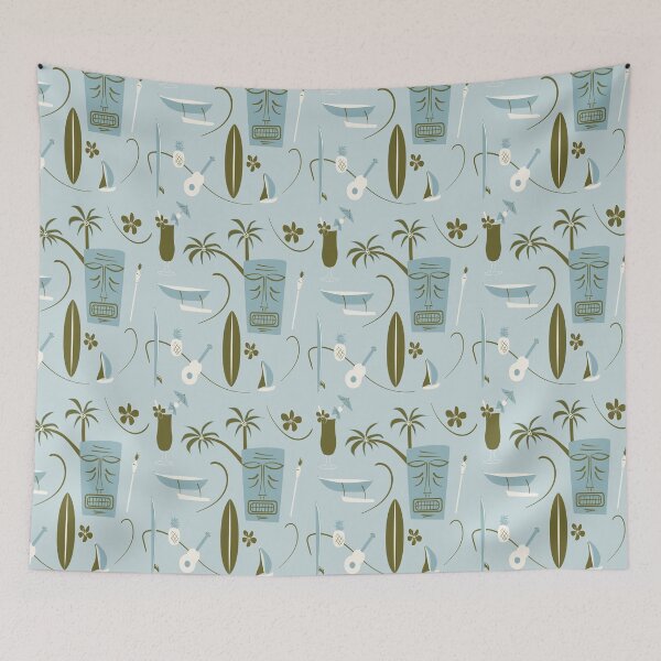 Item preview, Retro Hawaiian - Vintage Hawaiian - Blue - Tropical Pattern designed and sold by whyitsme.