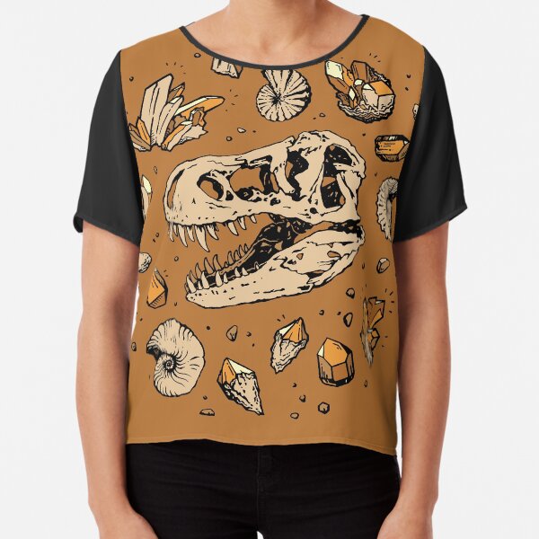 Geo-rex Vortex | Citrine Quartz | Dinosaur Fossil Art Chiffon Top