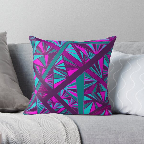 Stained Glass -- Teal, Turquoise, Pink, and Fuchsia Throw Pillow