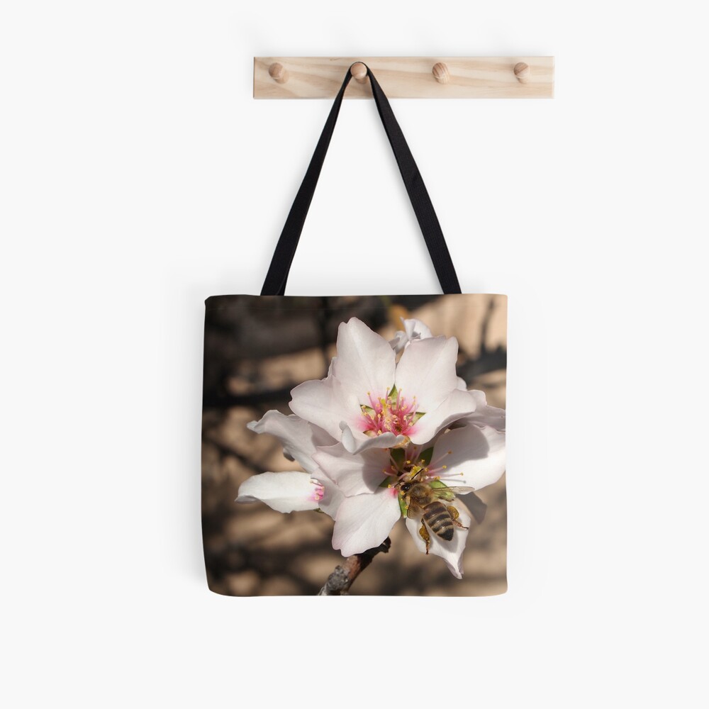 Bee on Apricot Blossom Tote Bag