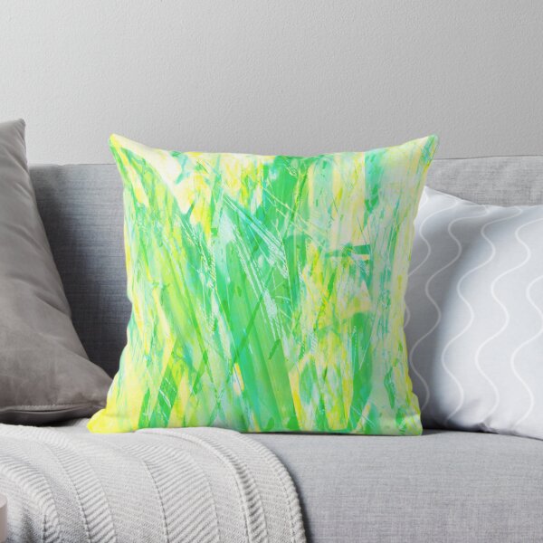 Grassy Abstract in Yellow Green Aqua White Throw Pillow