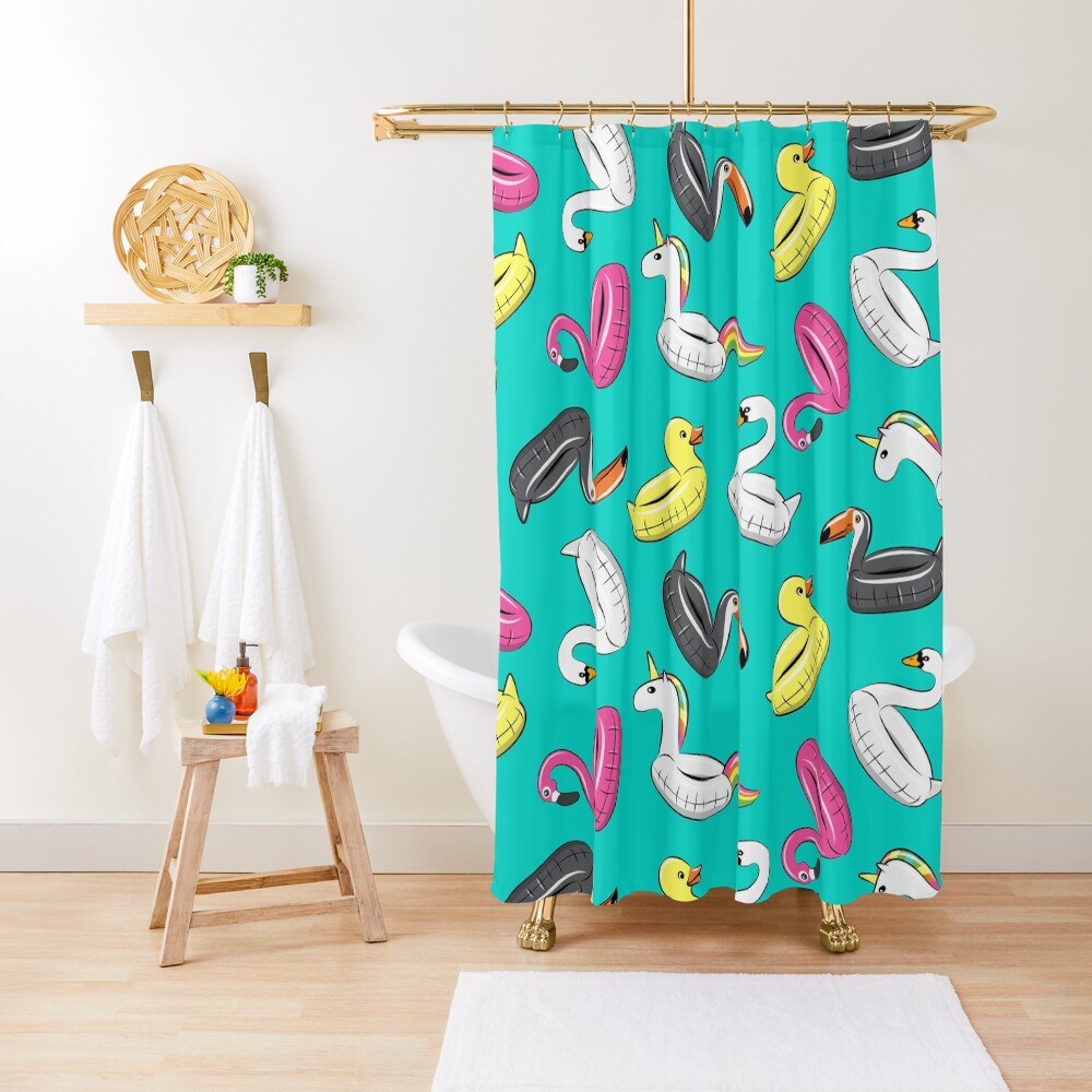 "Pool Floats teal summer " Shower Curtain by littlearrow Redbubble